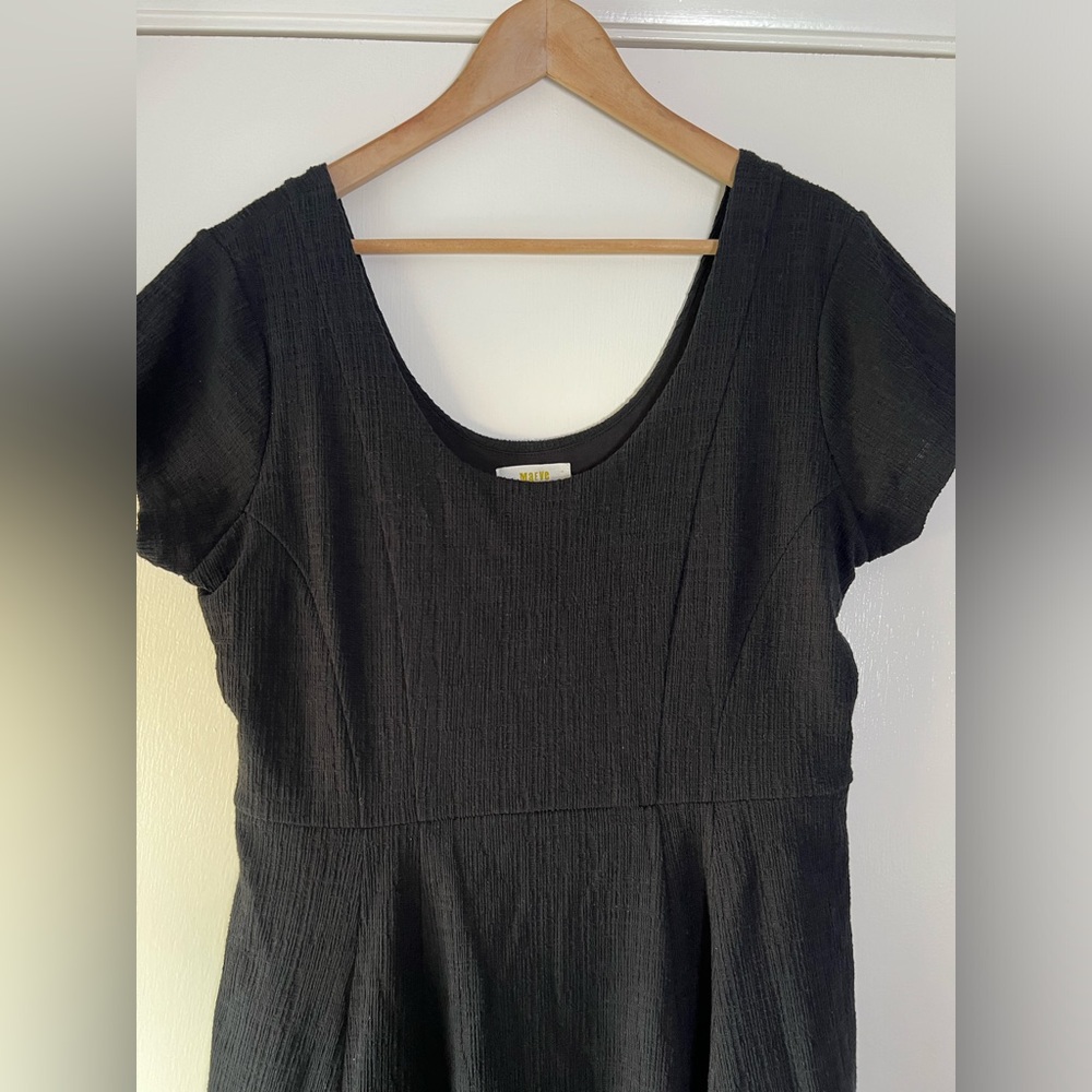 Anthropologie Black Fit-and-Flare Short Sleeve Dress - Picture 8 of 11